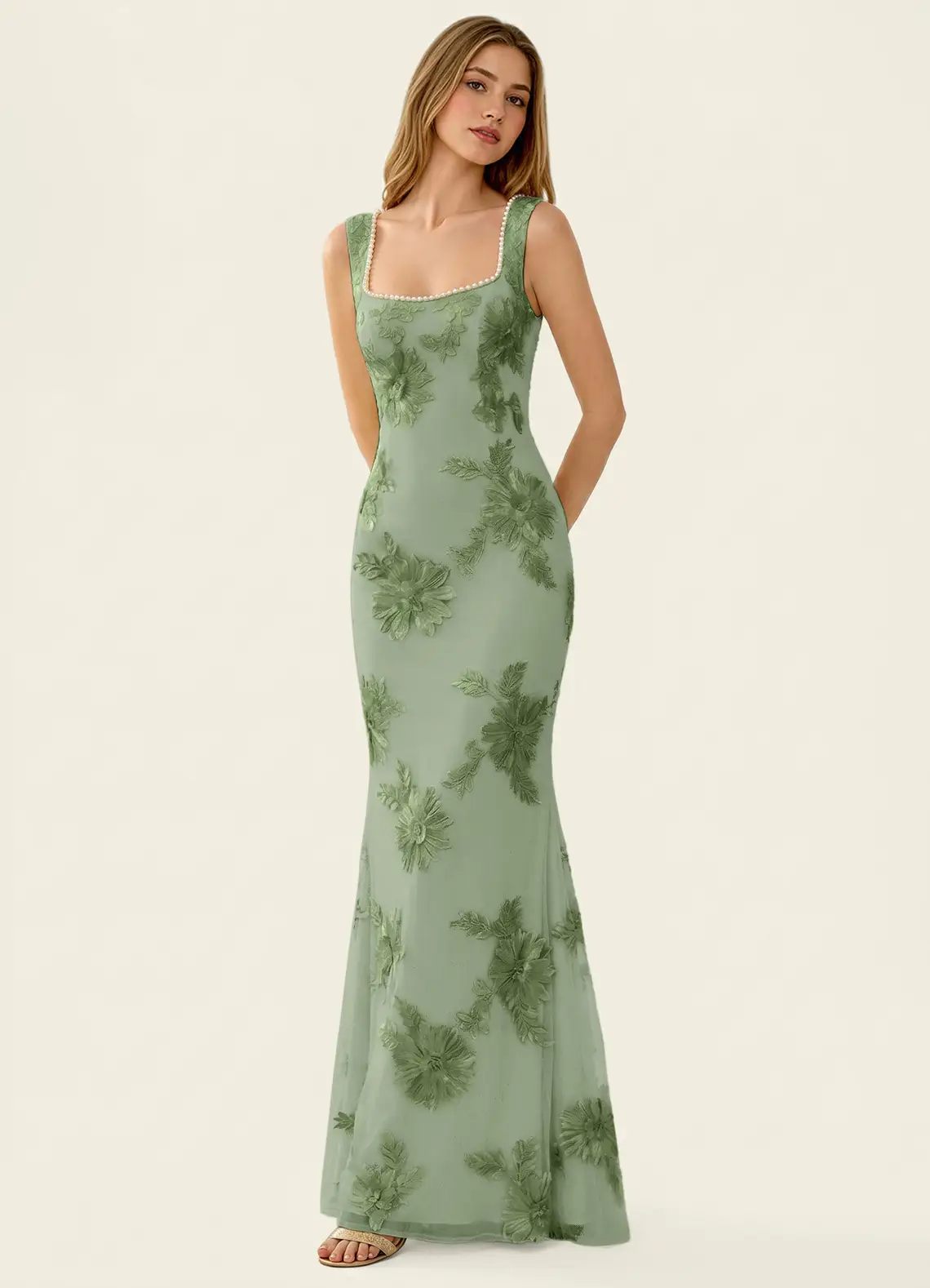 Juliette Sage Lace Beading Mermaid Dress