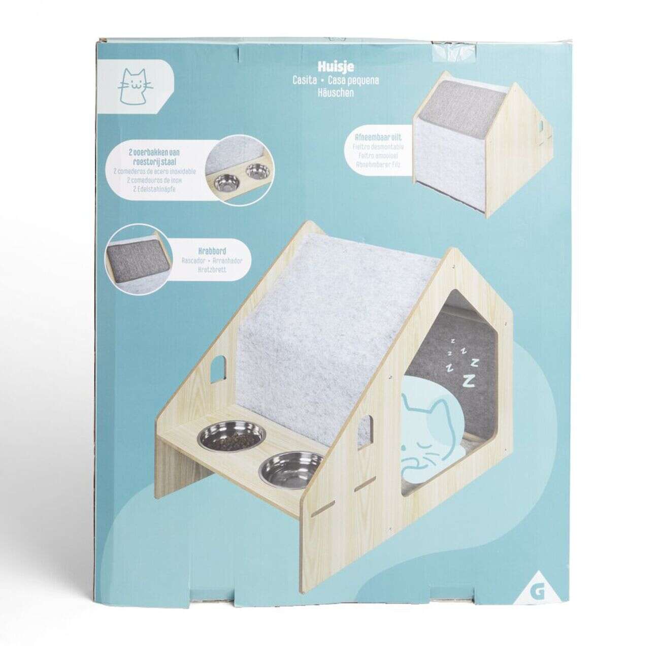 Maison pour chat niche 2 gamelles et 1 griffoir