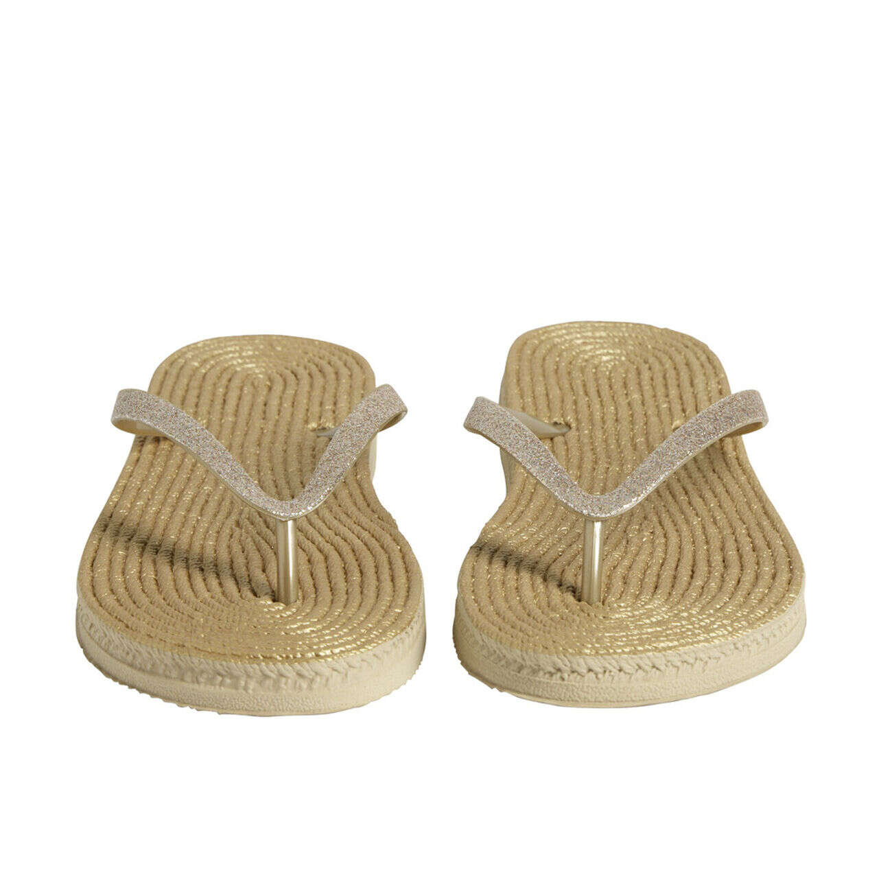 Tongs femme semelle effet corde lanières pailletées marron T40/41