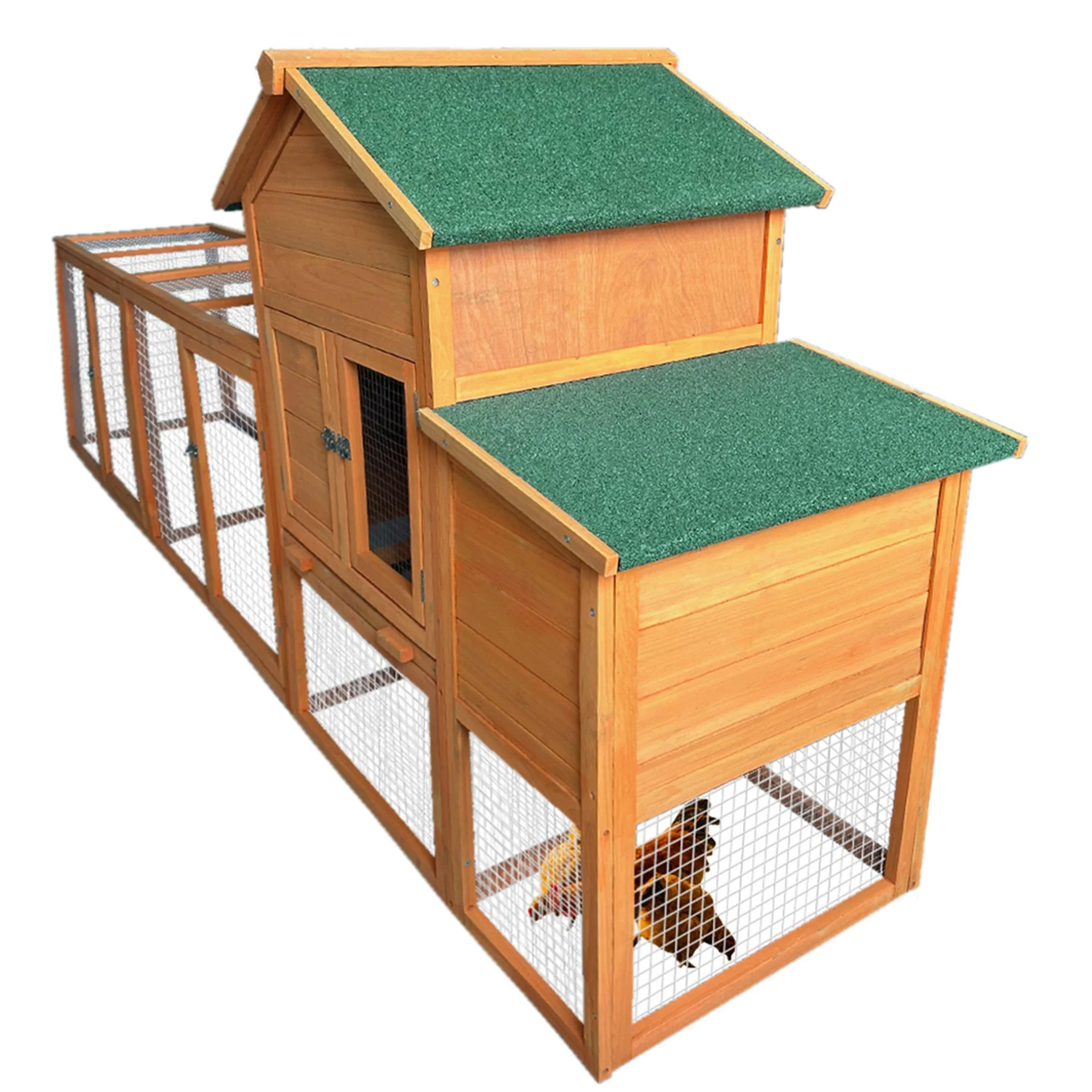 112" Large Rabbit Hutch Outdoor Wood Chicken Coop, Hen House with Nest Box, Wire Fence Poultry Cage, Orange(Orange) - Image 9