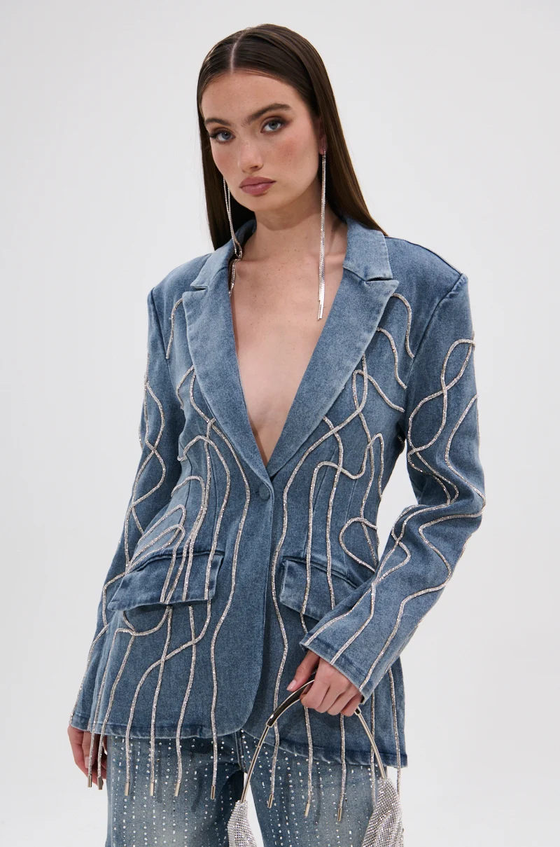 STANDOUT EMBELLISHED DENIM BLAZER - Akira Store