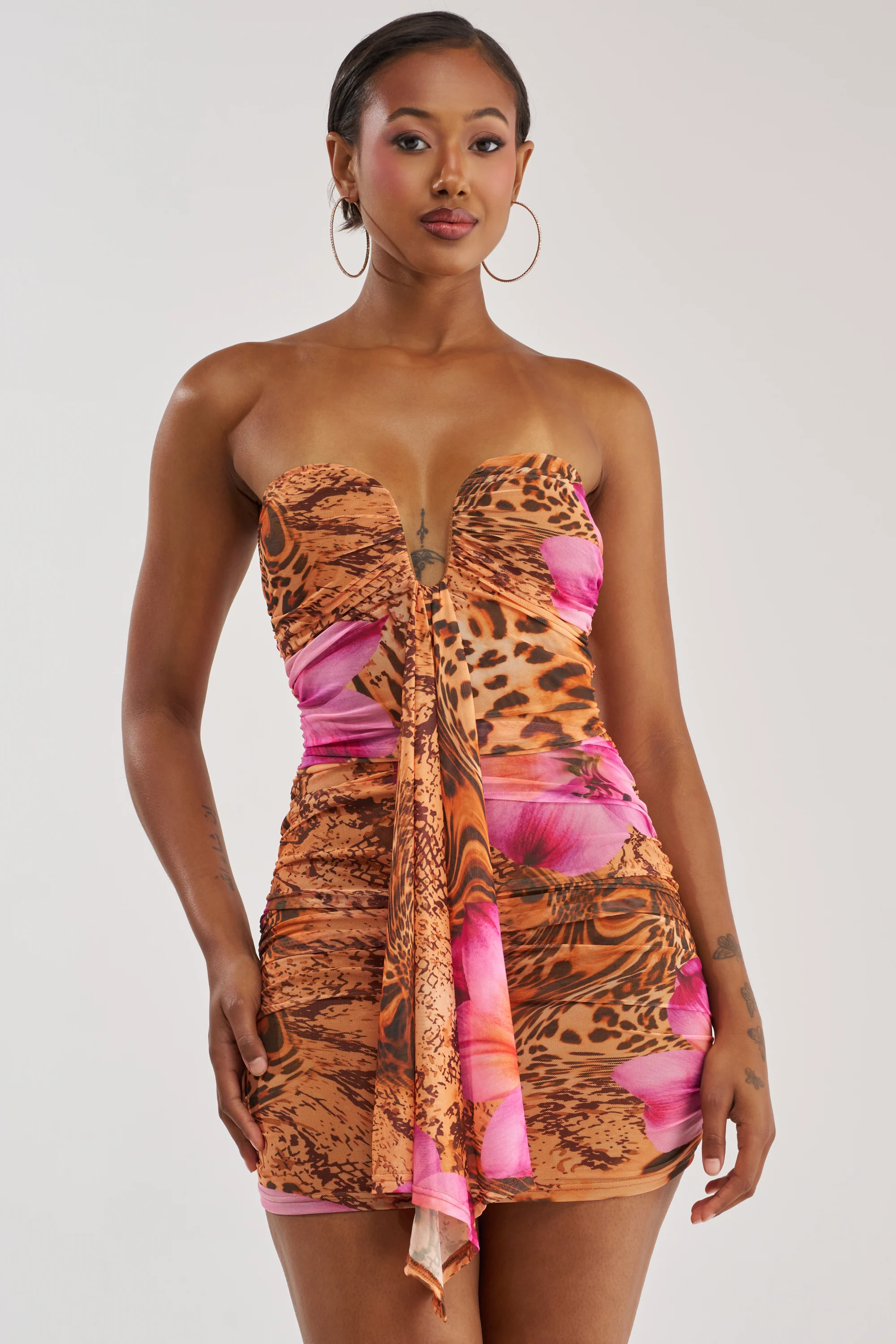 BADDIE CLUB PLUNGING MINI DRESS IN PURPLE MULTI - Akira Store