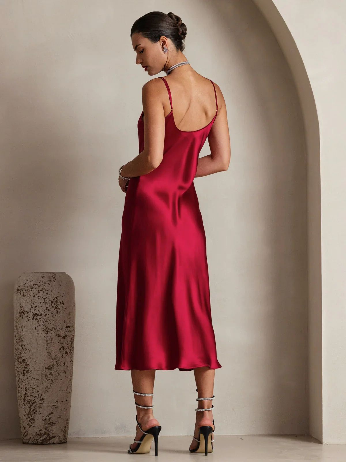Pure Silk Spaghetti Strap Midi Dress
