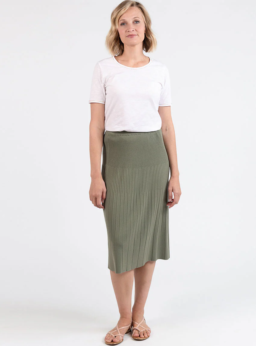 Jupe plissée femme fluide en viscose vert kaki