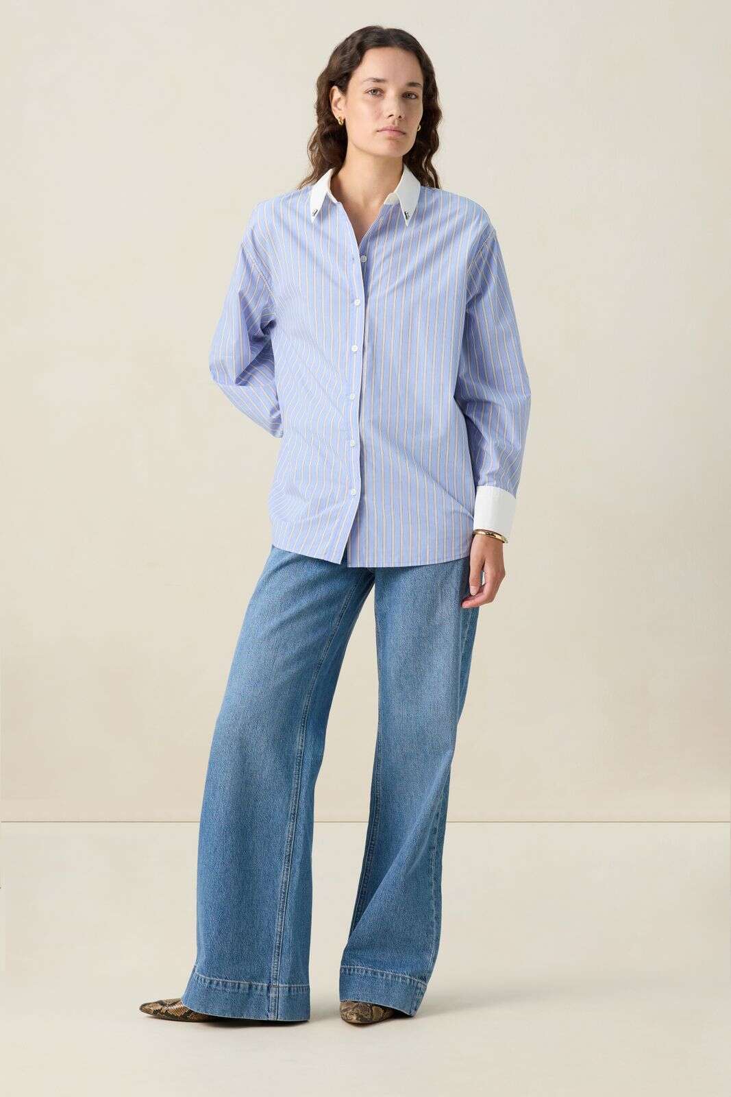 Blauwe gestreepte blouse