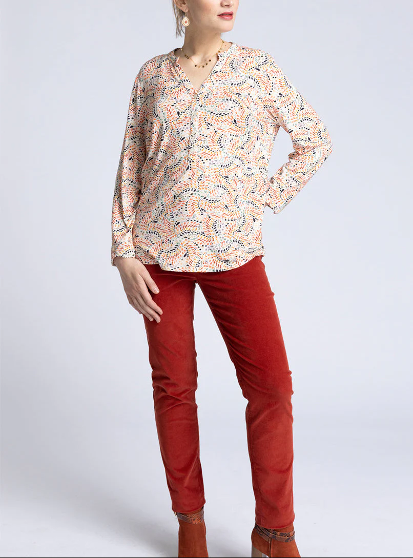 Pantalon femme en velours rouge brique