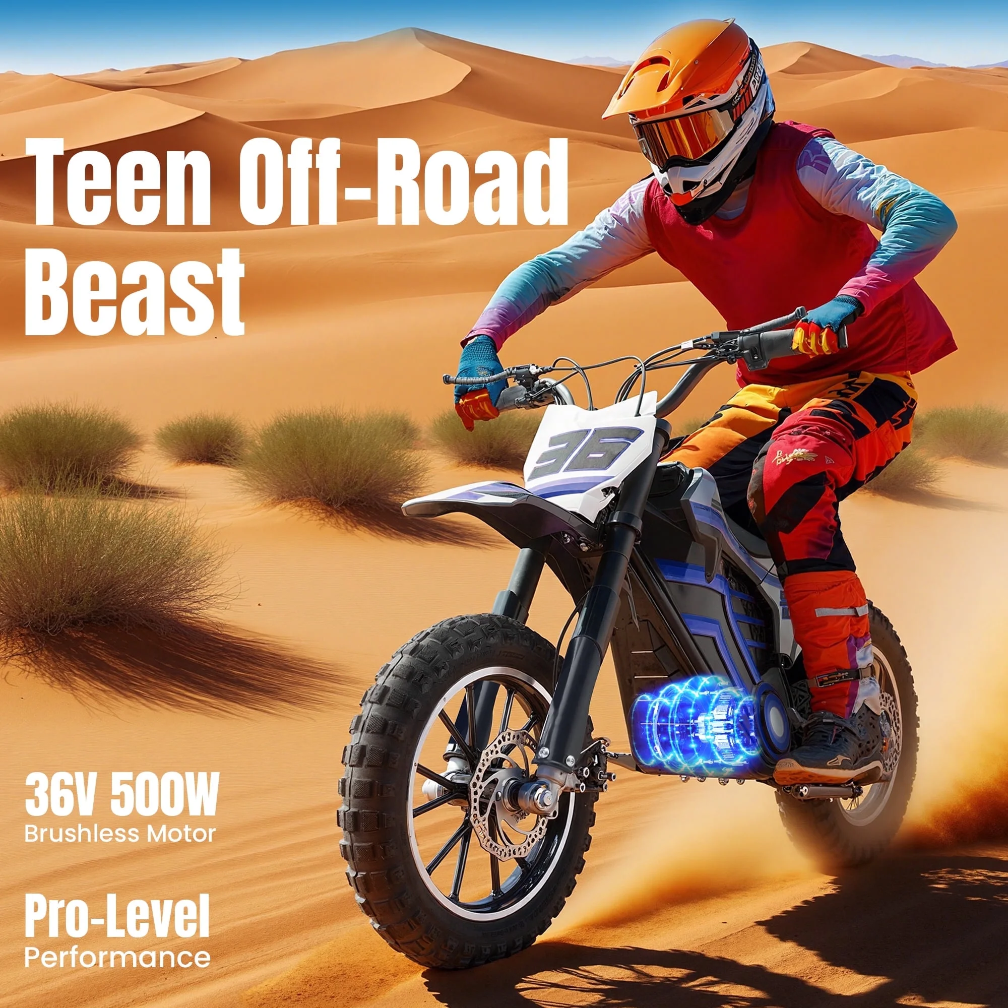 Electric Dirt Bike for Teens Adults, 500W Electric-Motorcycle Mountain Off-Road EBike(BLUE) - Image 6