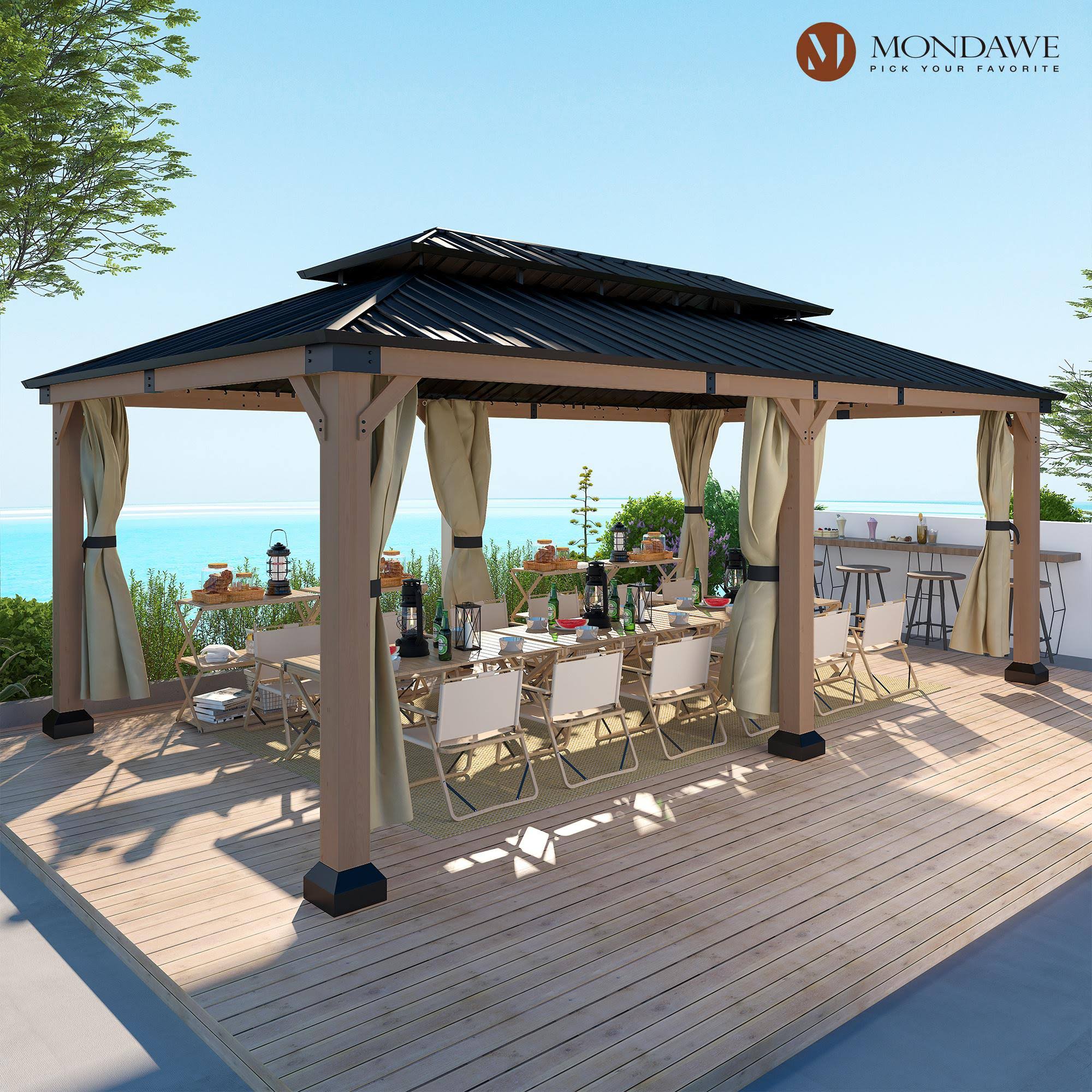 Dorey 12 ft. W x 20 ft. D Solid Wood Patio Gazebo Mondawe