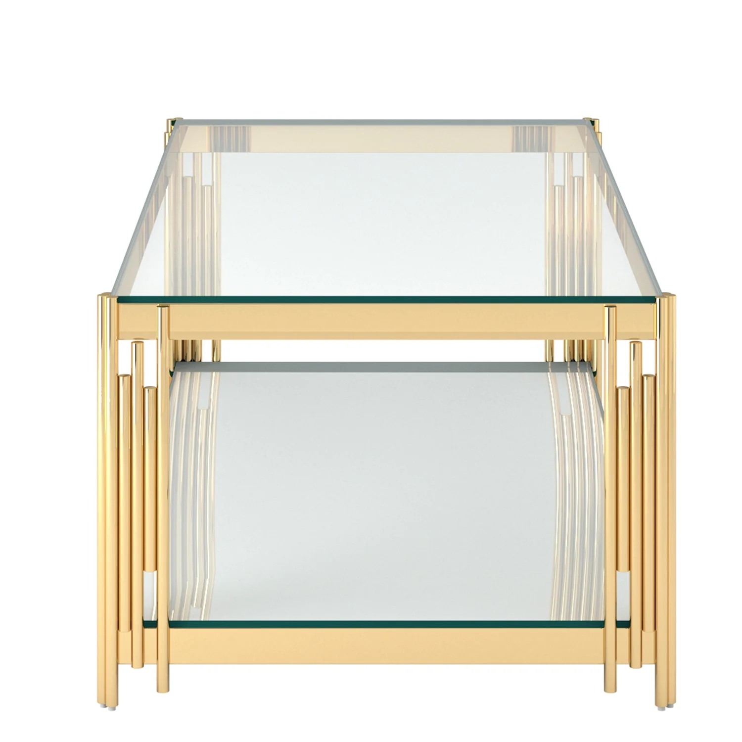 Glass Top Contemporary Metal Coffee Table with Lower Shelf in Gold(Gold) - Image 4