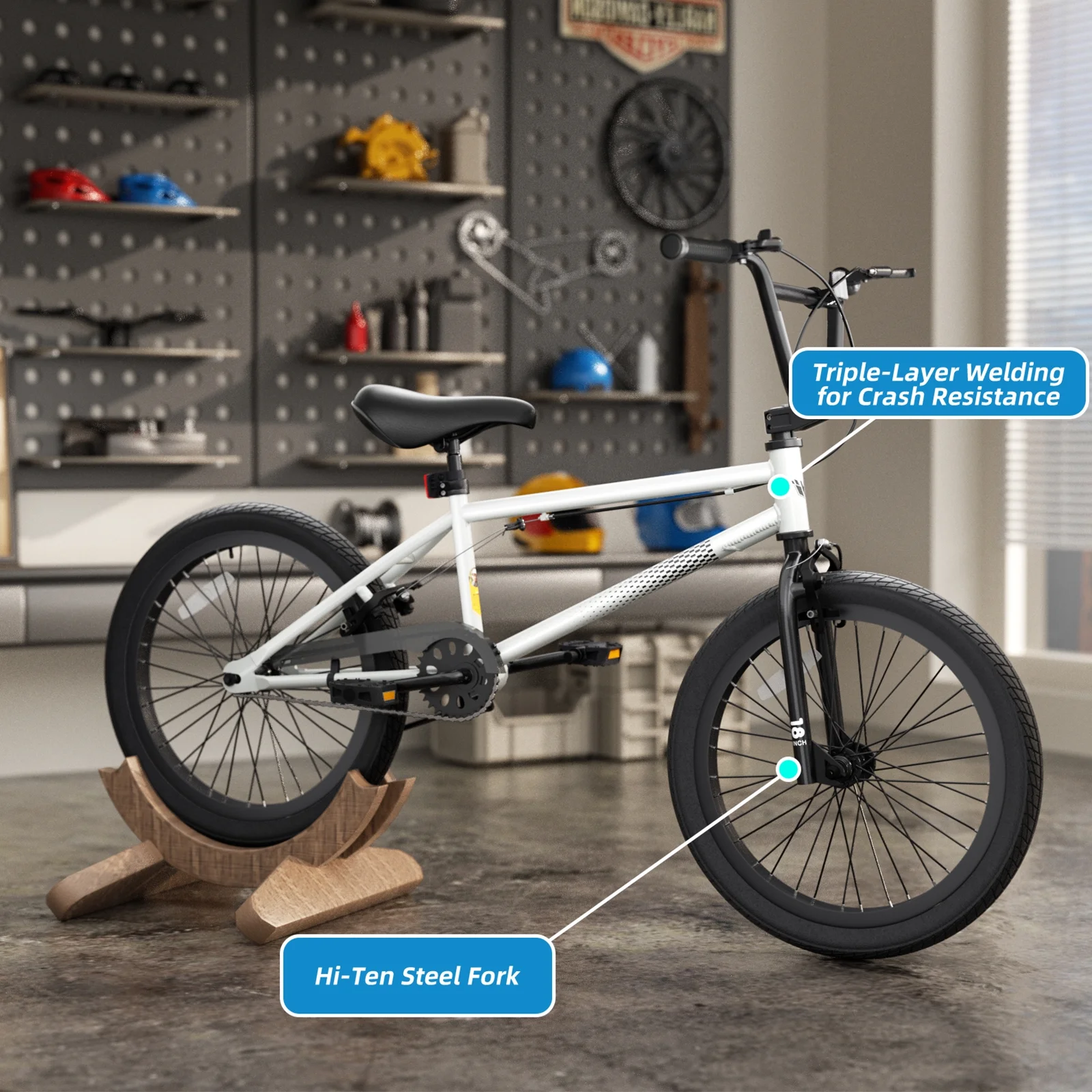 Freestyle Kids BMX Bikes 18 20 Inch Kids Bicycles for Years Old Boys Girls Teen with Adjustable Seat and Handbrake, for Kids 7 13 Beginner Level to Advanced Rider(White/18") Image 5