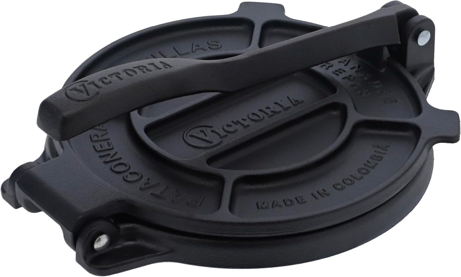 Victoria 8 Inches Cast Iron Tortilla Press, Roti Maker and Tortilladora, Pataconera Seasoned with Flaxseed Oil, Made in Colombia, Traditional Style, Black| Pataconera, Seasoned with Flaxseed Oil, Made in Colombia, Traditional Style, Black