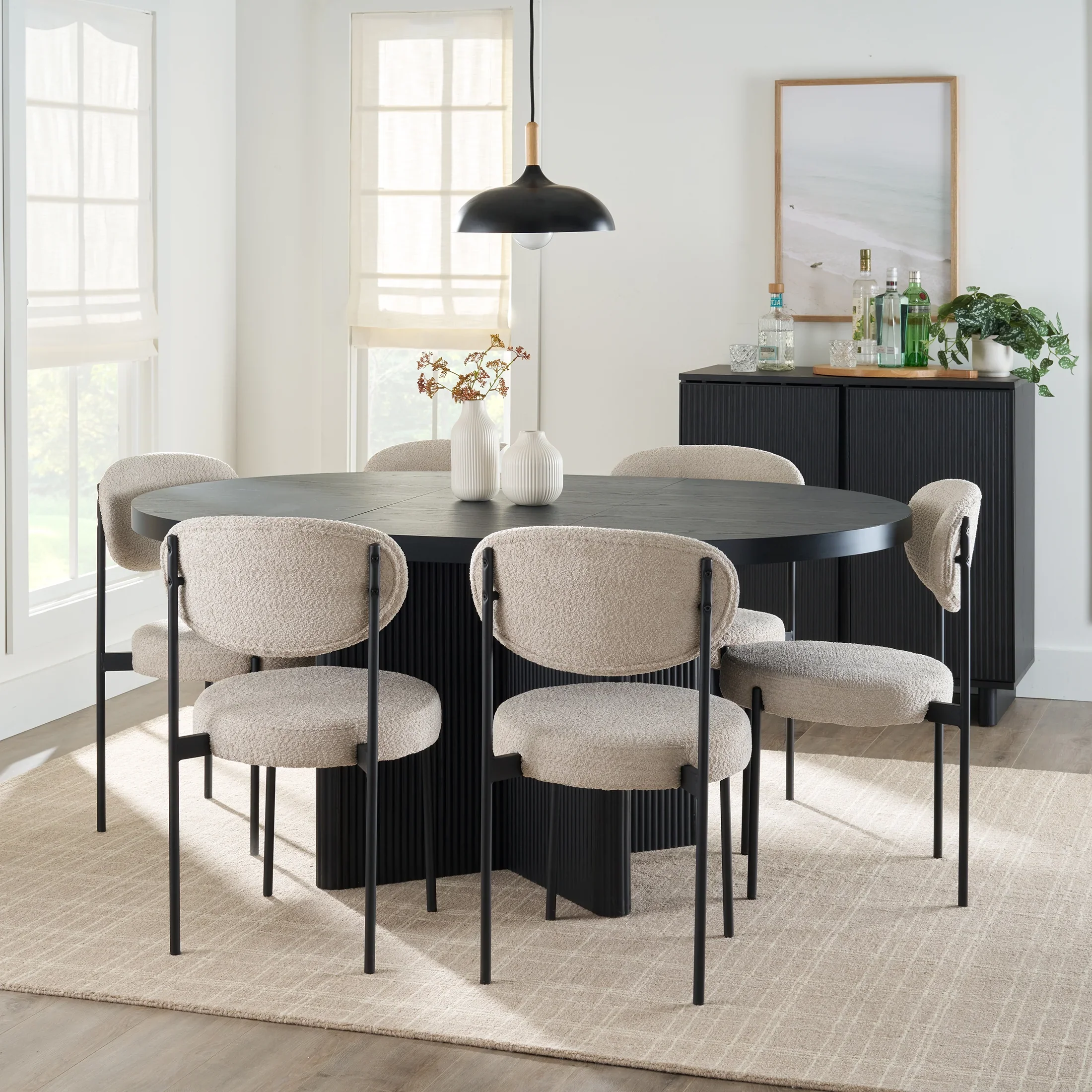 Better Homes & Gardens Lillian Fluted Round Expandable Dining Table for Kitchen, Natural Pine