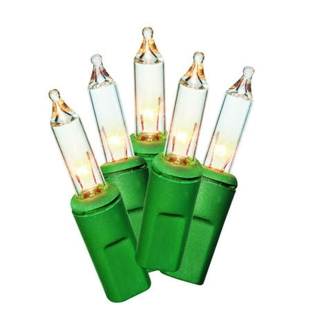 100-Count Clear Incandescent Mini Christmas Lights, with Green Wire, 21', Holiday Time