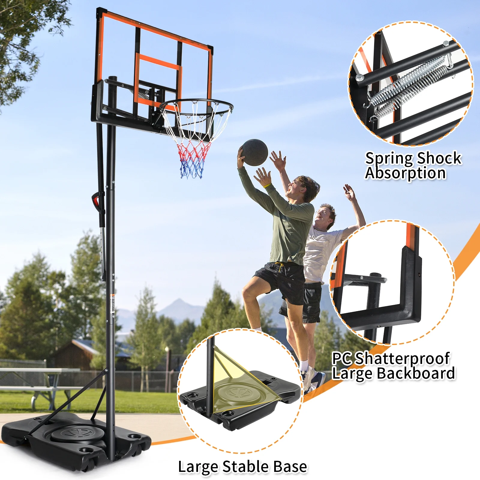 4.4-10FT Portable Basketball Hoop, 44inch PC Backboard, Basketball Goal System Outdoor Indoor - Image 6