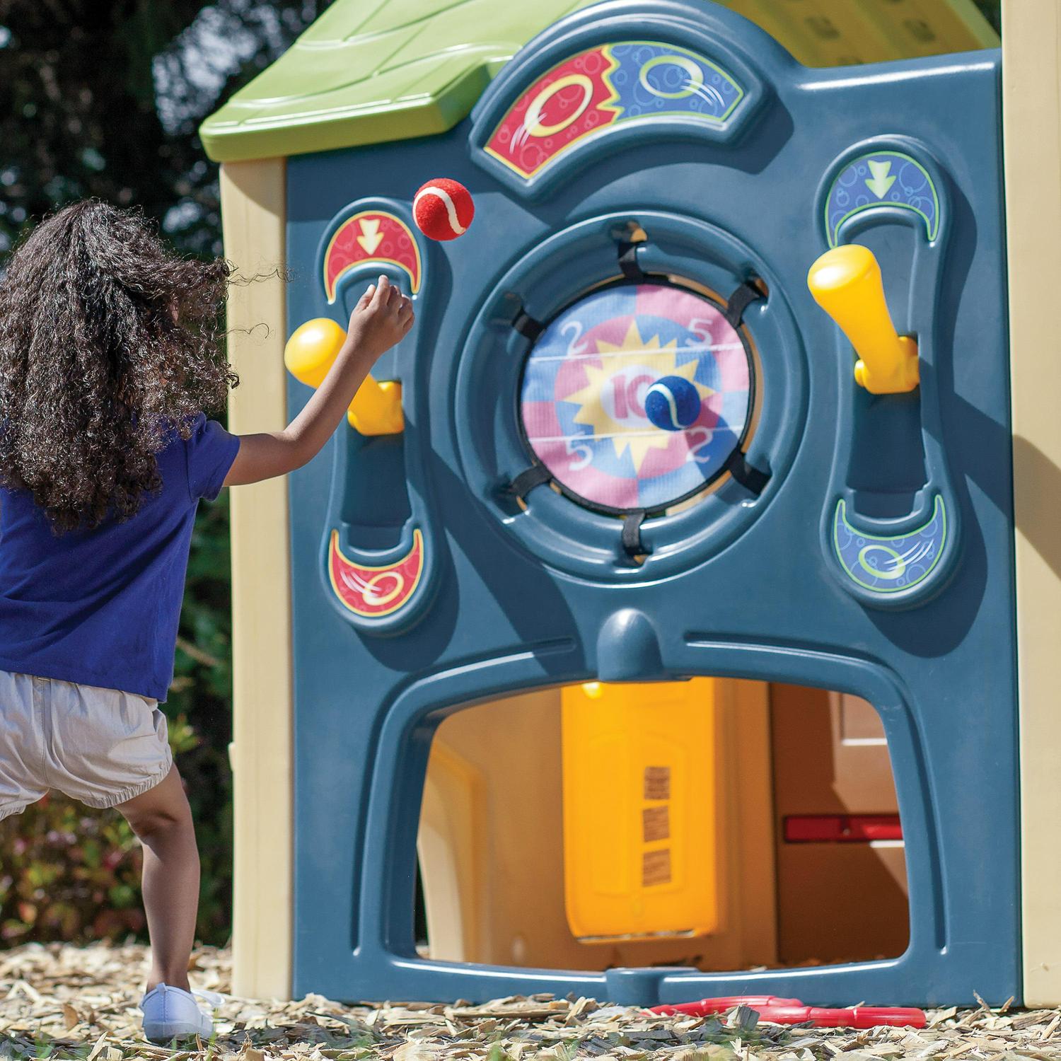Neighborhood Fun Center Brown Playhouse with Slide Plastic Kids Outdoor Toys Image 5