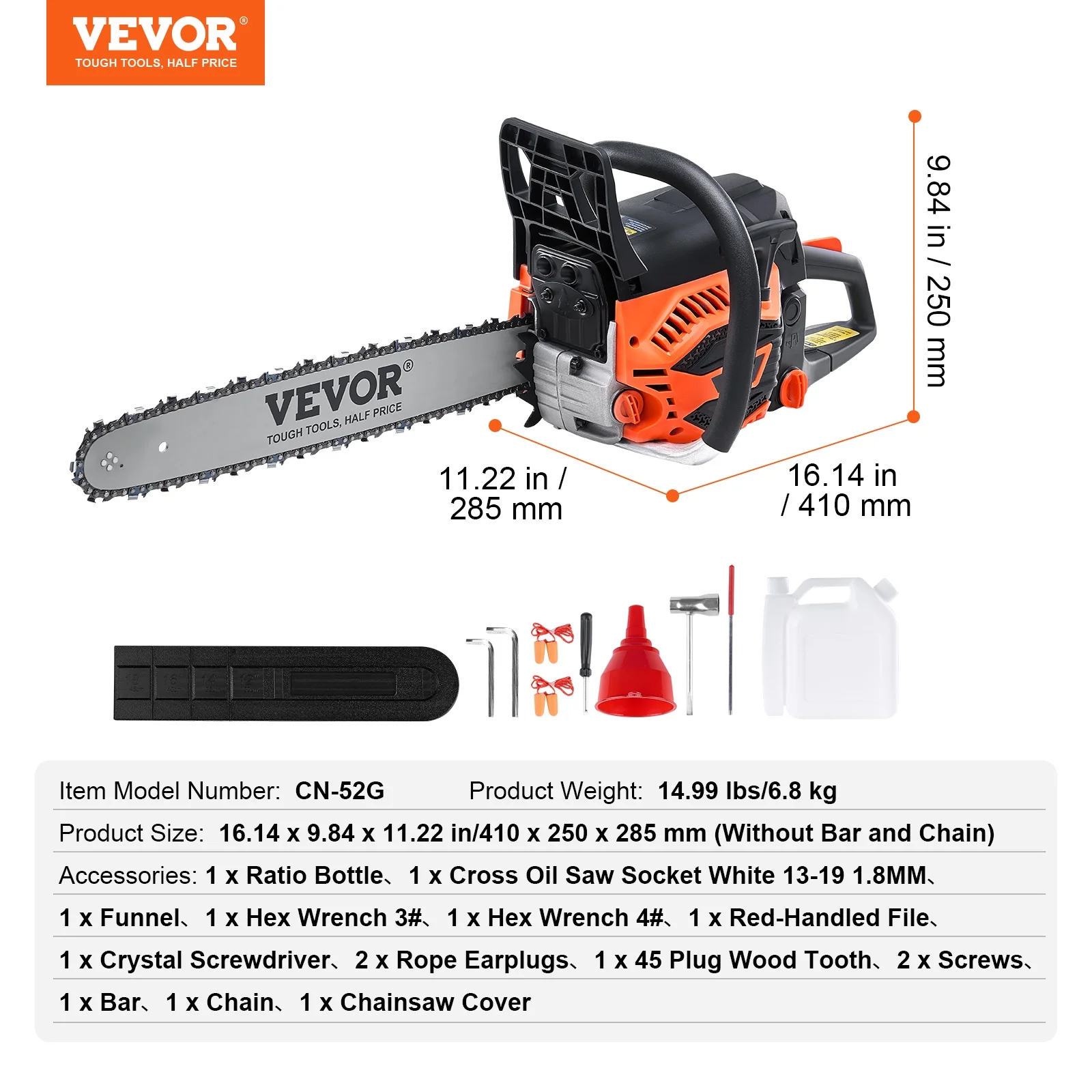 Gas Chainsaw, 52CC 18" 2.55HP, Gasoline Powered Chain Saw, Handheld Cordless Petrol Chainsaws for Tree Wood Branch Cutting, Tree Trimming, Land Clearing, Farm Garden Ranch Forest Cutting Use - Image 7