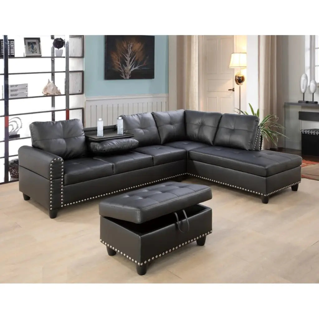 Canapé et méridienne Brandow 97,2 po de large en similicuir avec pouf