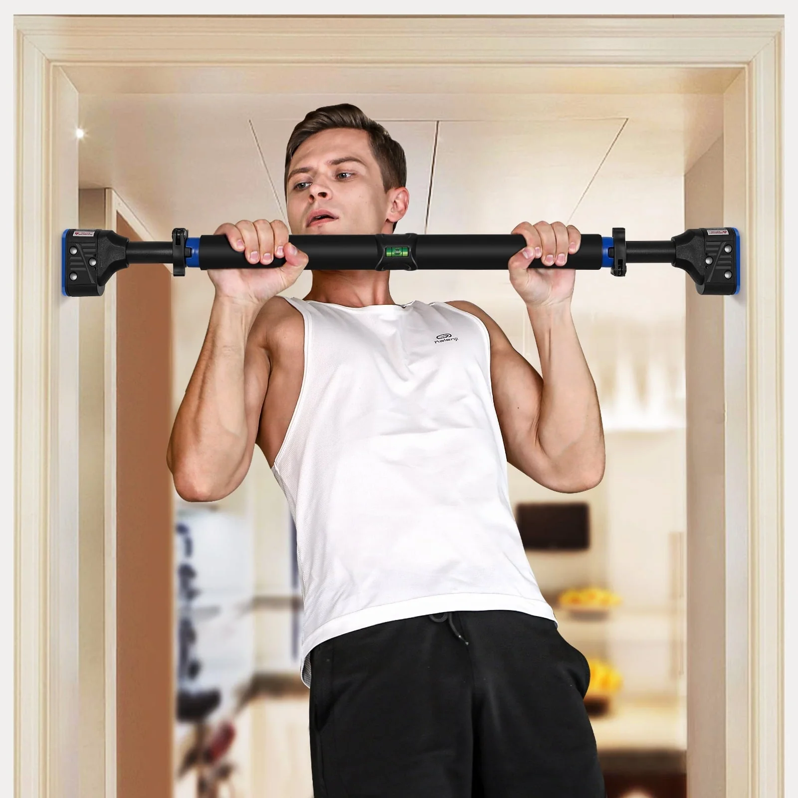 NUOLUX Pull-up Bar Upper Body Workout Bar Chin-up Bar with No Screws for Doorway Gym Home Training Exercise 330lbs Max Load (Balck, Blue)