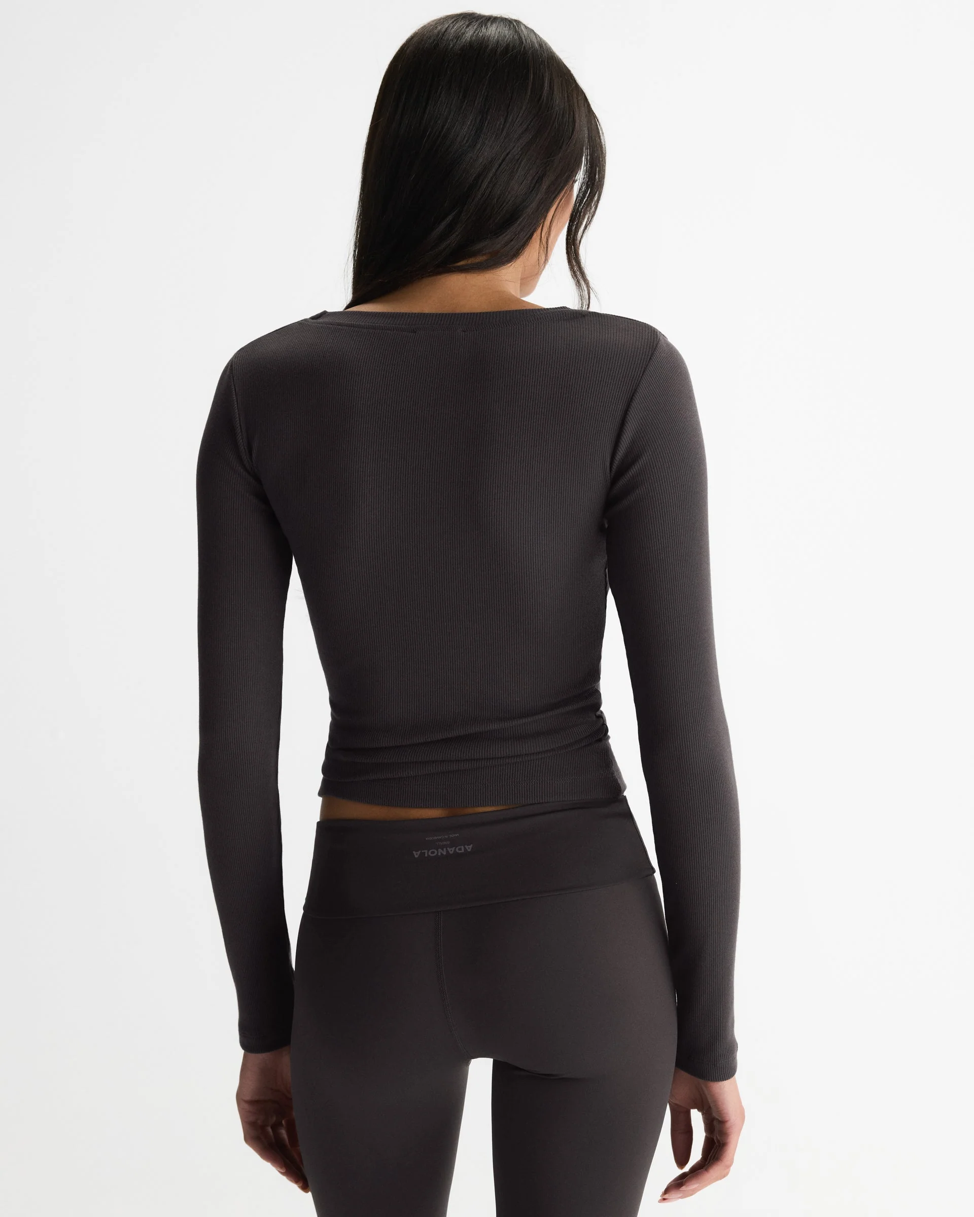 Soft Modal Rib Scoop Neck Long Sleeve Top - Coffee Bean