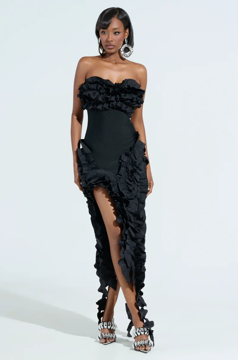 CITY LIGHTS RUFFLE MAXI DRESS - Akira Store