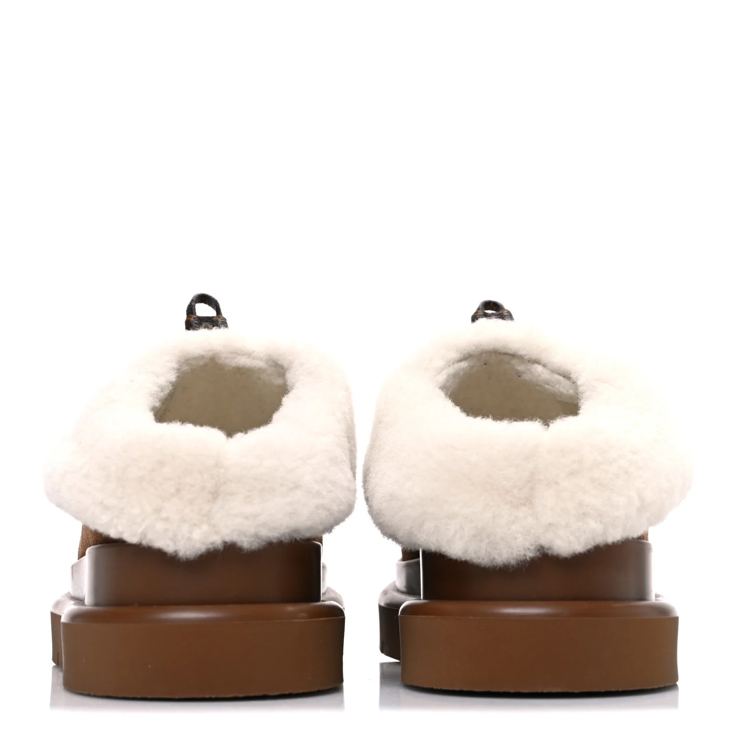 Suede Calfskin Shearling Monogram Debossed Cortina Closed Mule 38 Light Beige