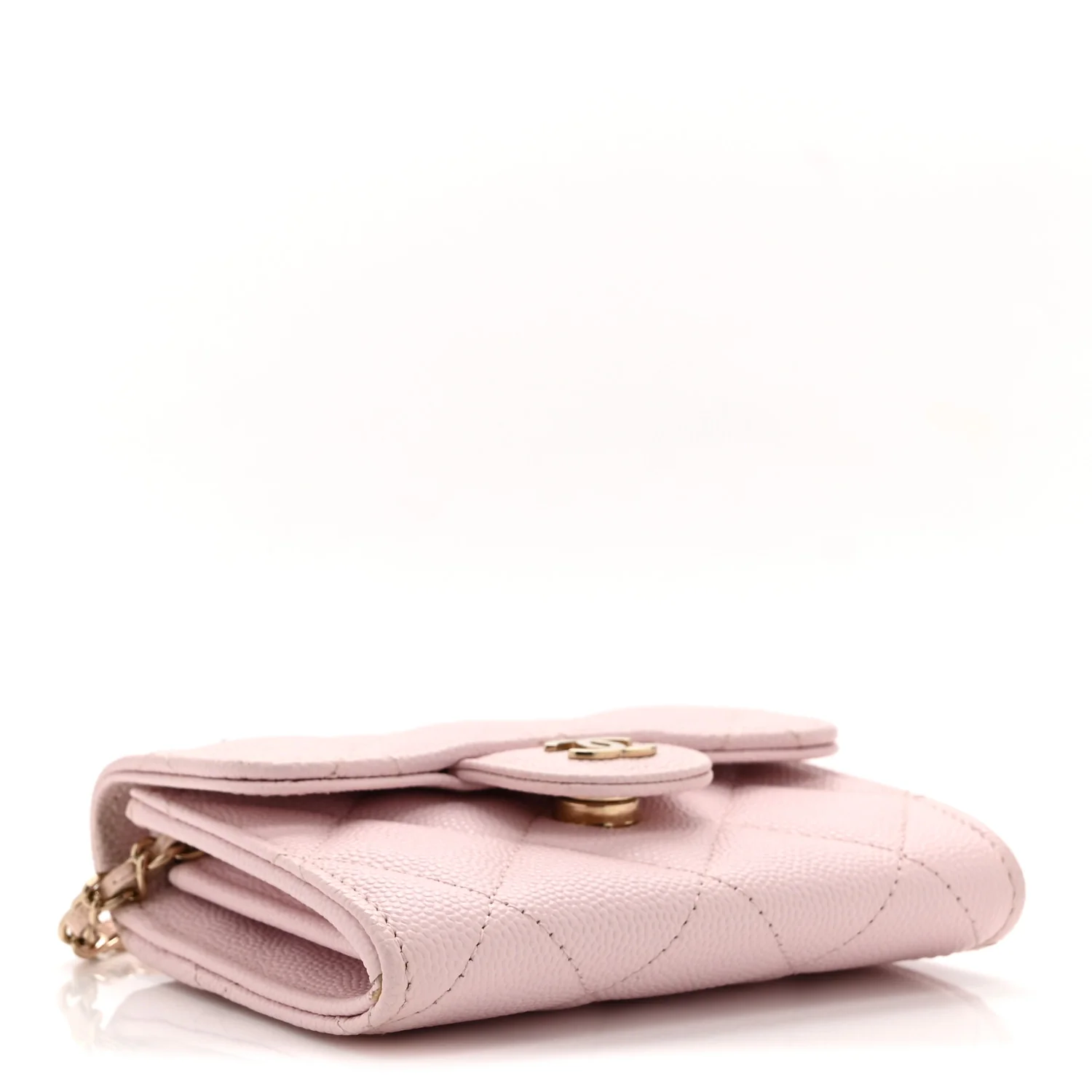 Caviar Quilted Flap Card Holder On Chain Pink