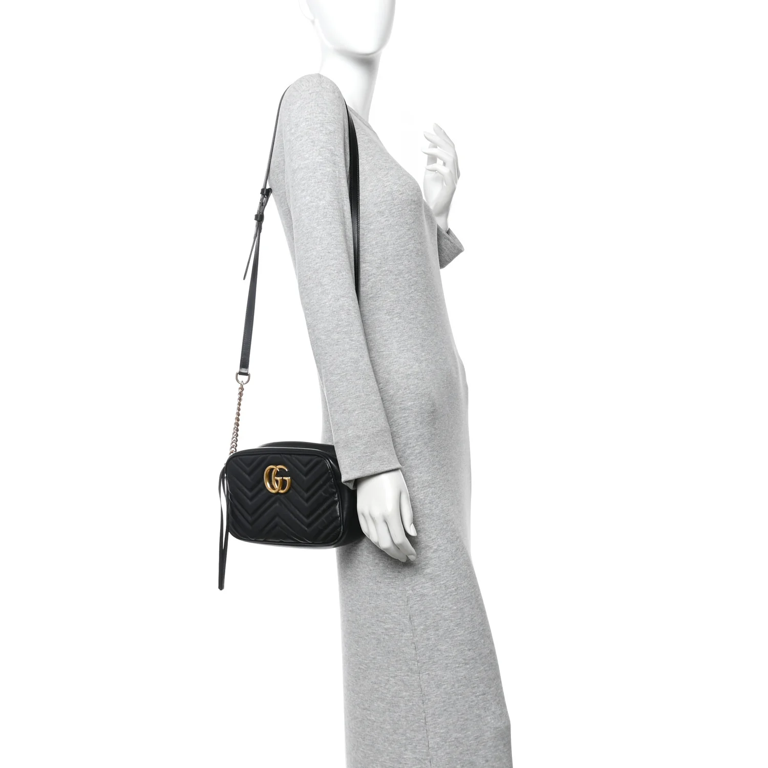 Calfskin Matelasse Small GG Marmont Chain Shoulder Bag Black