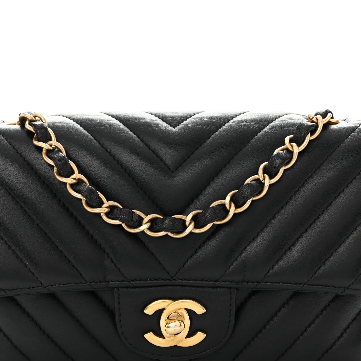Lambskin Chevron Quilted Mini Rectangular Flap Black