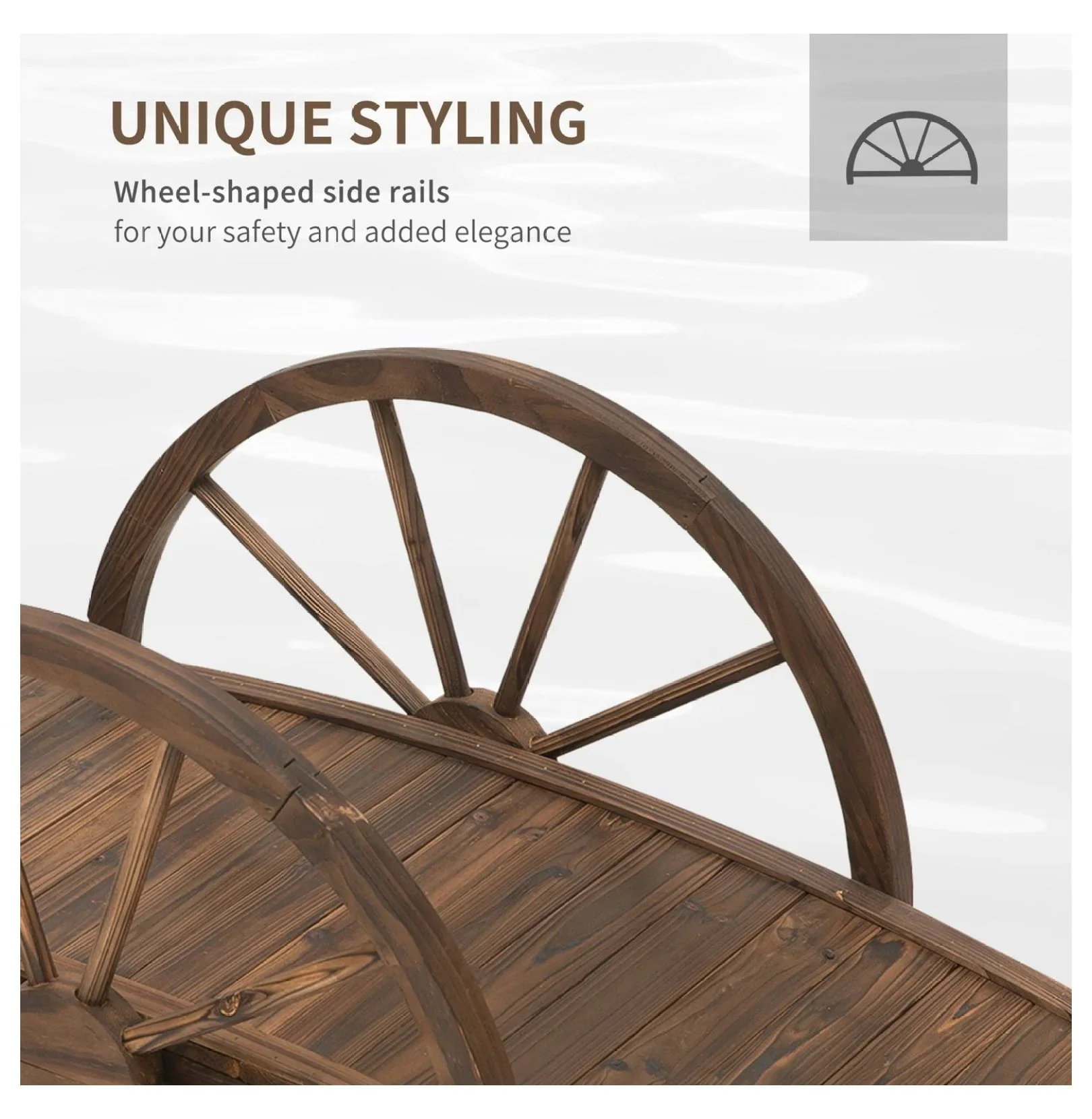 AetherLove 3.3ft Wooden Garden Bridge Arc Stained Finish Walkway with Half Wheeled Railings