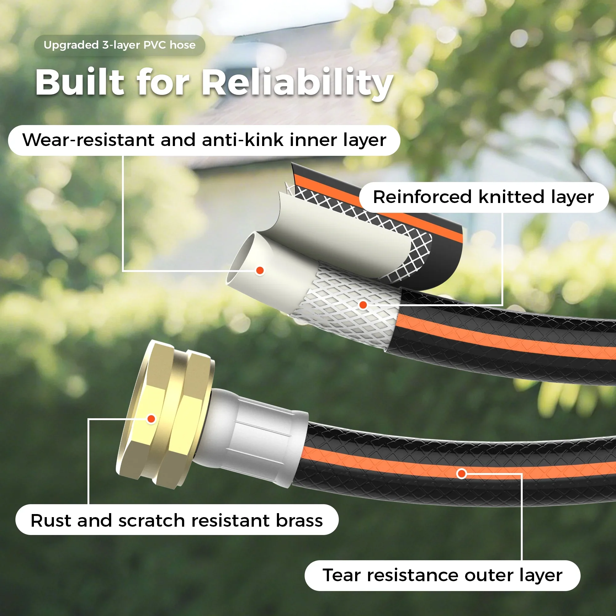Retractable Garden Hose Reel 1/2 in x 100 ft, Auto-Rewind & Any Length Lock, 180�� Swivel Heavy Duty Hose Reel Wall Mount for Outside, 10 Spray Patterns, UV-Resistant