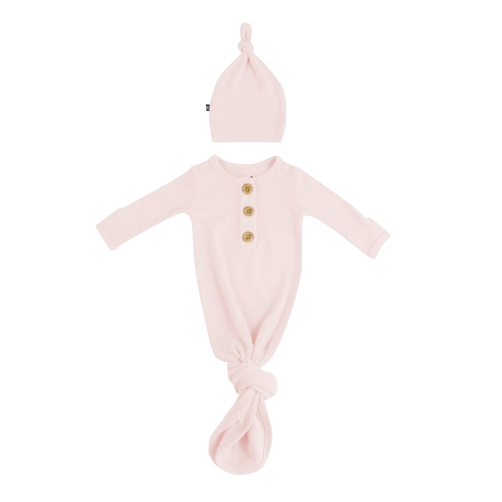 Ribbed Knotted Day Gown with Hat Set in Blush