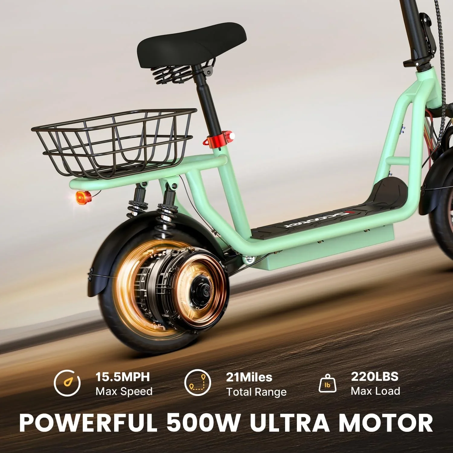 Trottinette électrique iScooter avec siège, vitesse maximale de 28/19/15,6 mph, double suspension
