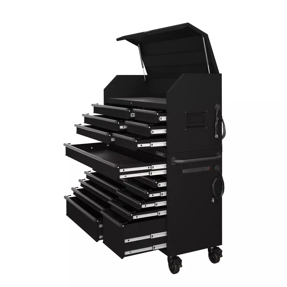 Coffre à outils et armoire combinés robustes de 142 cm de large et 18 tiroirs, noir mat