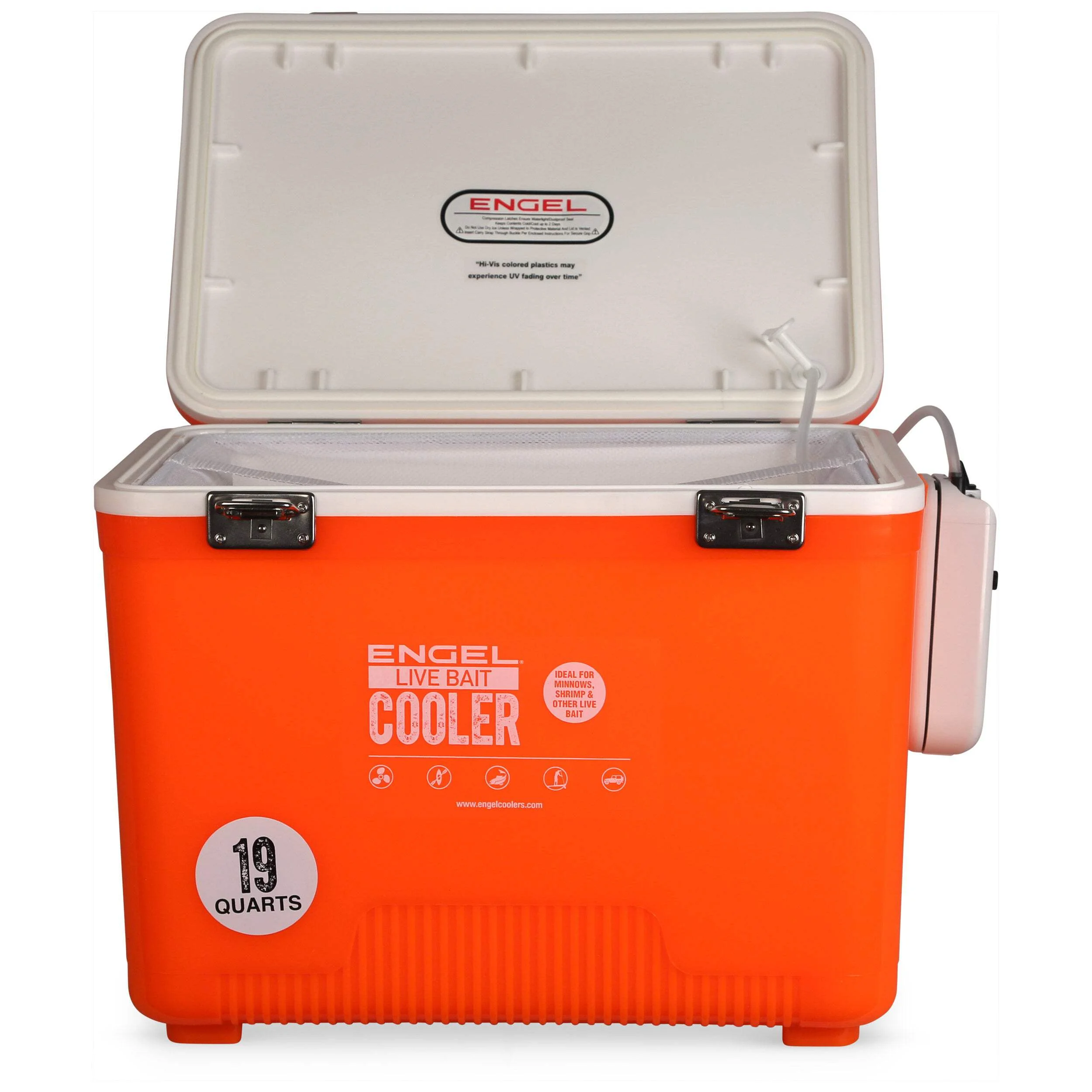 19qt Live Bait Drybox/Cooler w/ 2 Speed Aerator Pump and Net White (2025)(White) - Image 6