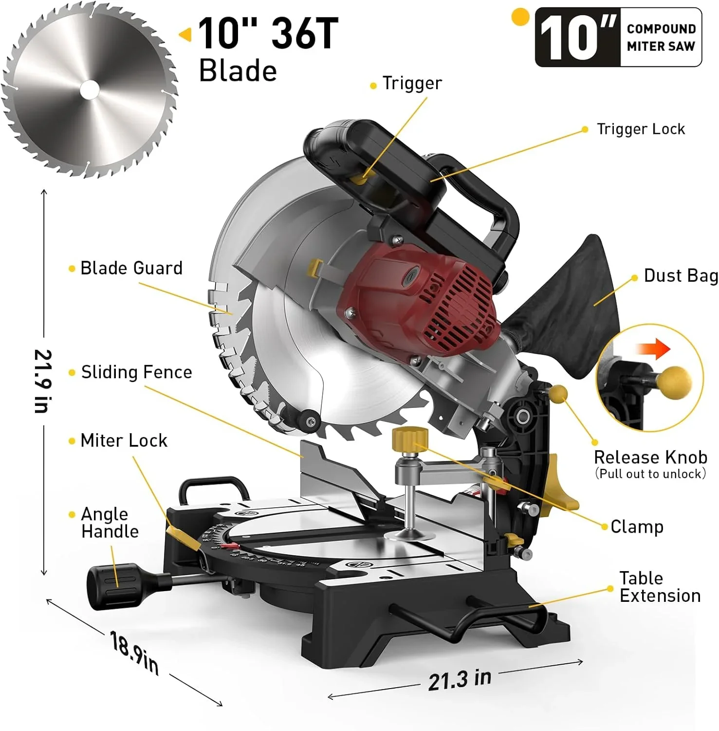 10-inch Compound Miter Saw 15 Amp Single Bevel 0-45�� with 36T Blade Power Saw