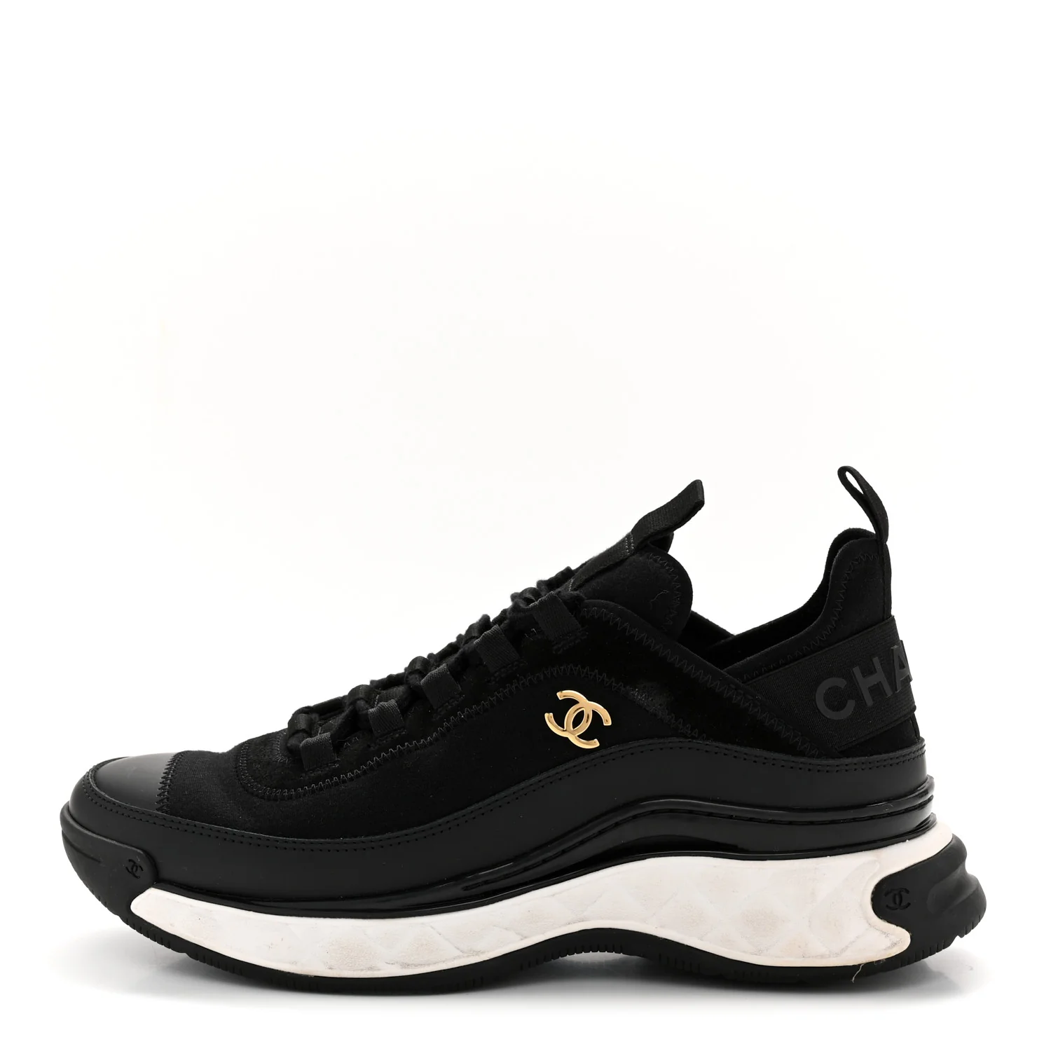Velvet Calfskin Mixed Fibers CC Sneakers 38 Black