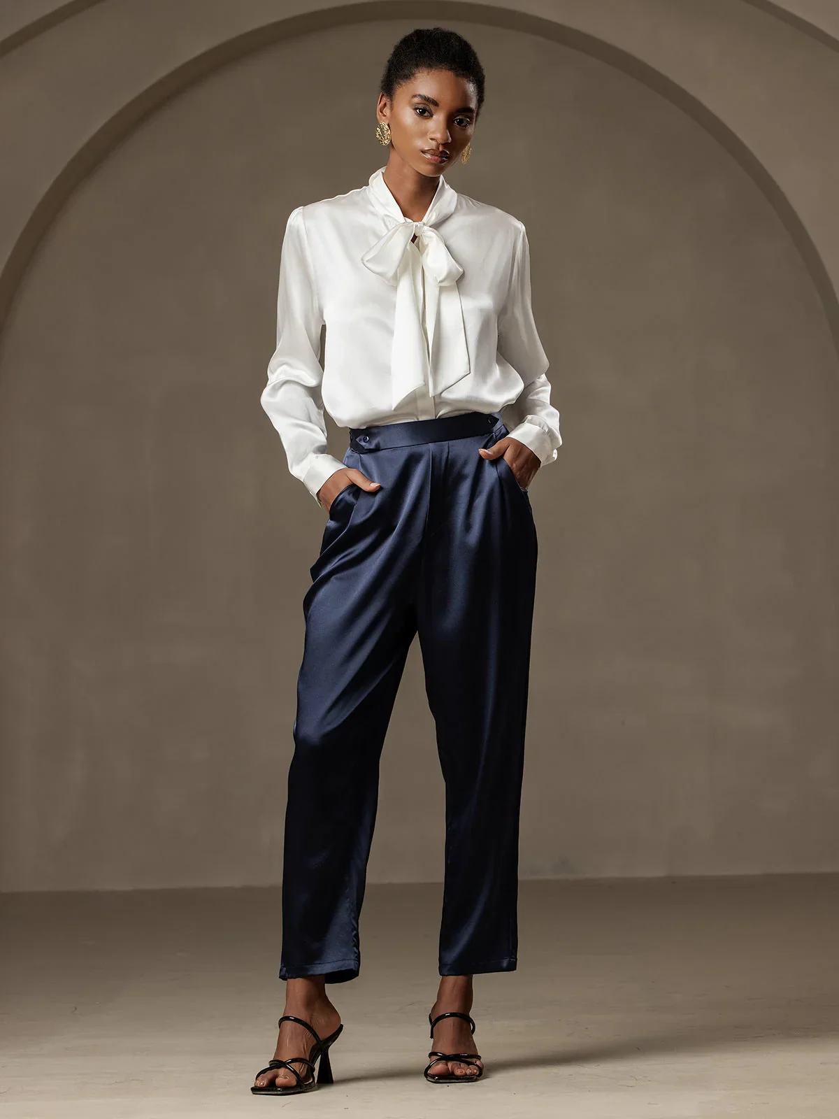 Women's 19Momme Silk High Waist Tapered Pants