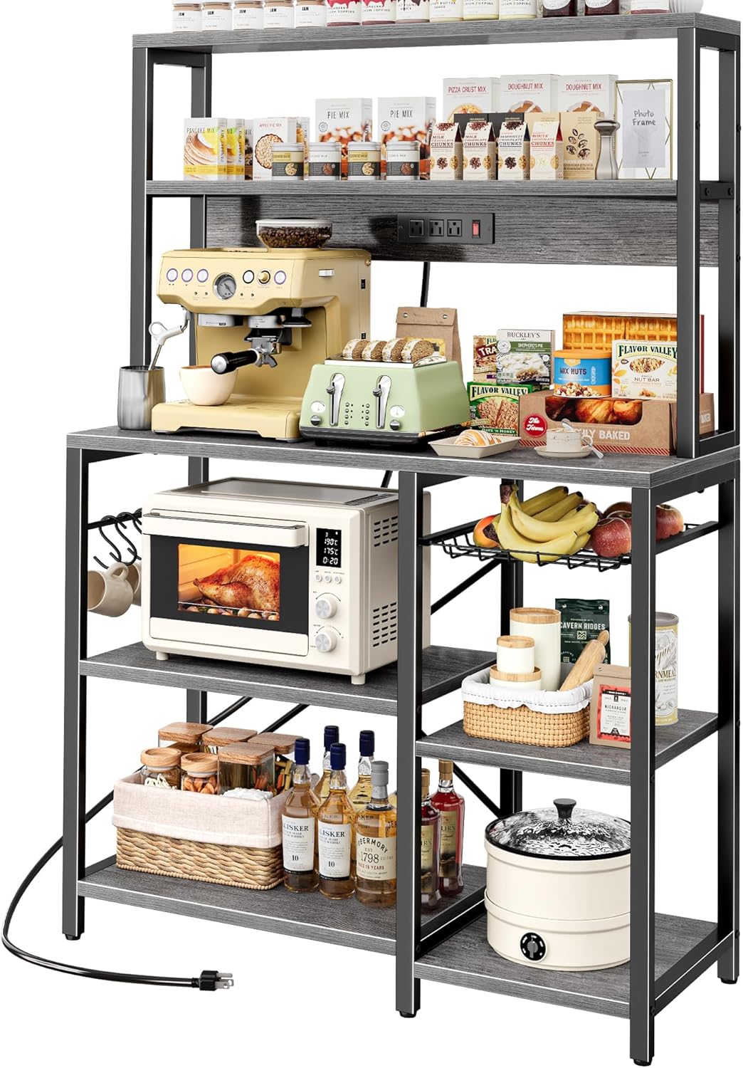 SUPERJARE Bakers Rack with Power Outlet, 35.4 Inches Coffee Bar with Basket