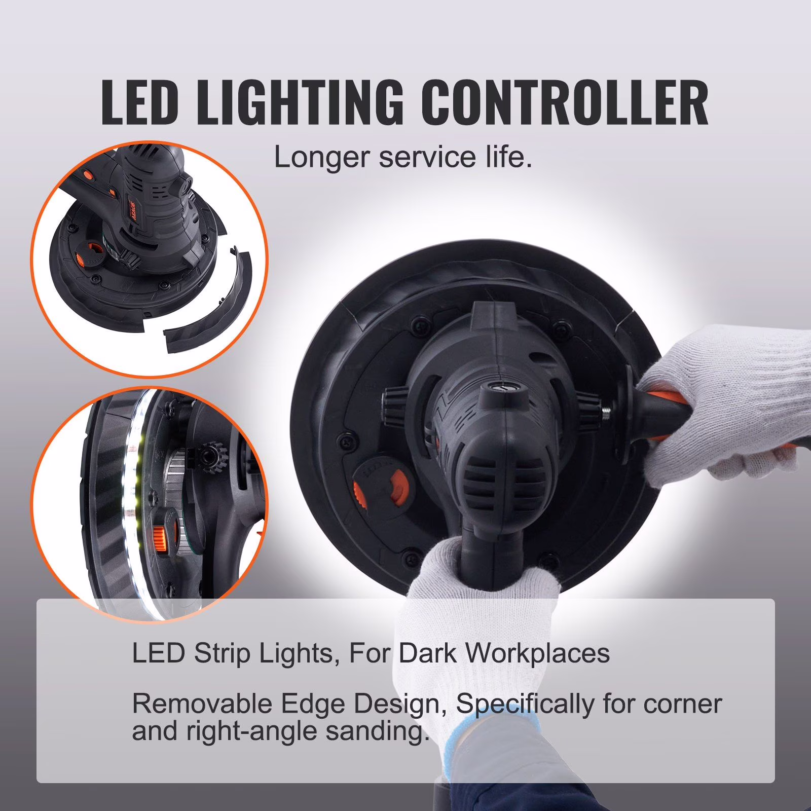 800W Electric Drywall Sander with Dust Extraction, Adjustable RPM 1200-2300, Brush Motor for Efficient Wall Sanding & Polishing