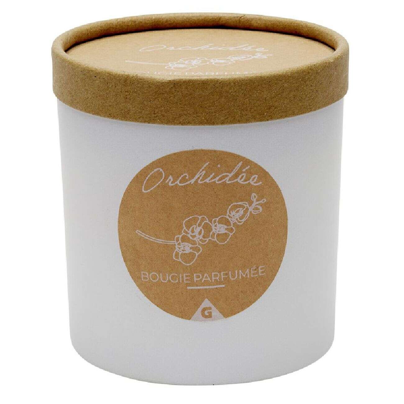 Bougie dans pot rond avec couvercle kraft senteur orchidée