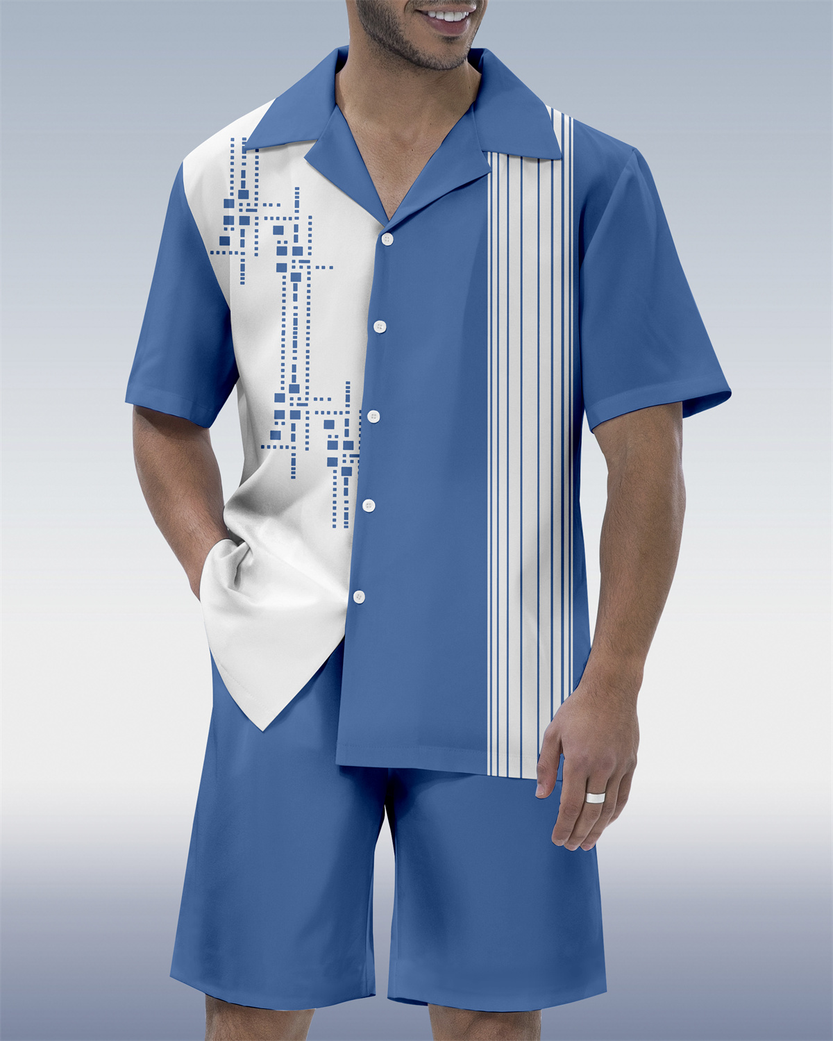 Costume à manches courtes pour homme, imprimé géométrique hawaïen, référence 078