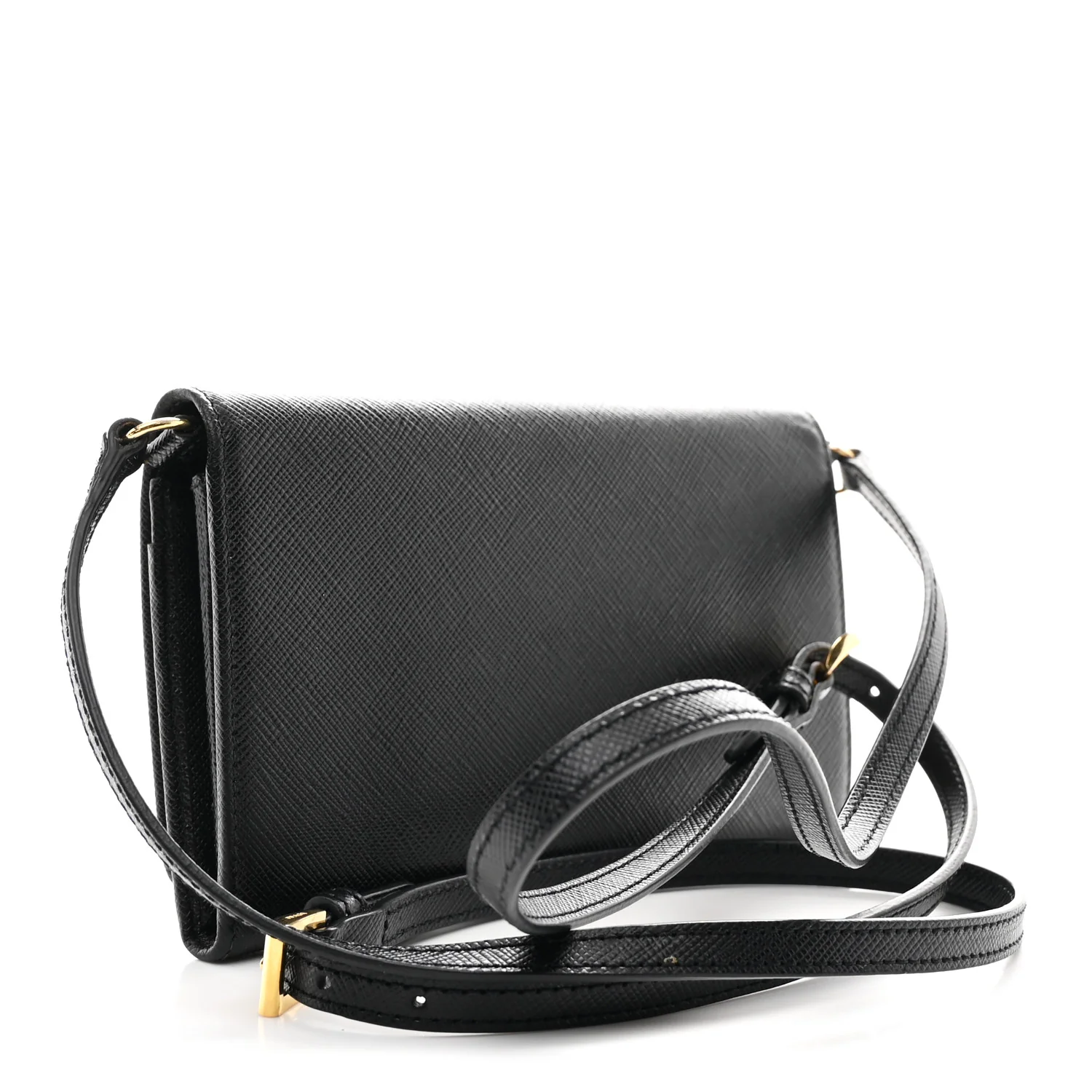 Saffiano Metal Flap Wallet With Strap Black