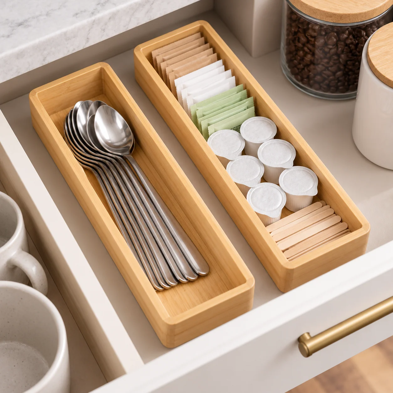 Natural Bamboo Utensil Drawer Trays, 2-Pack