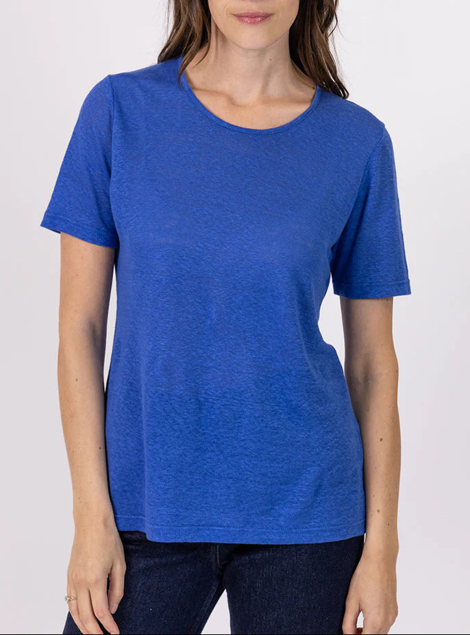 Tee-shirt femme en lin bleu indigo