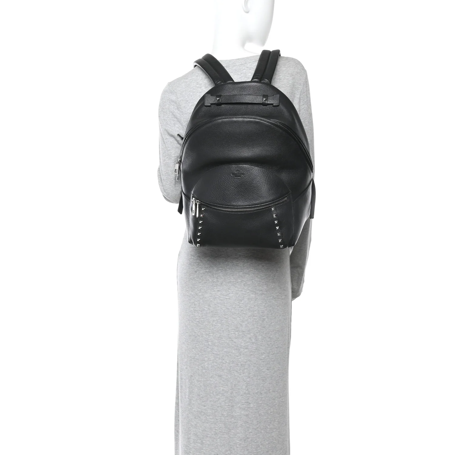 Grained Calfskin Rockstud Backpack Black