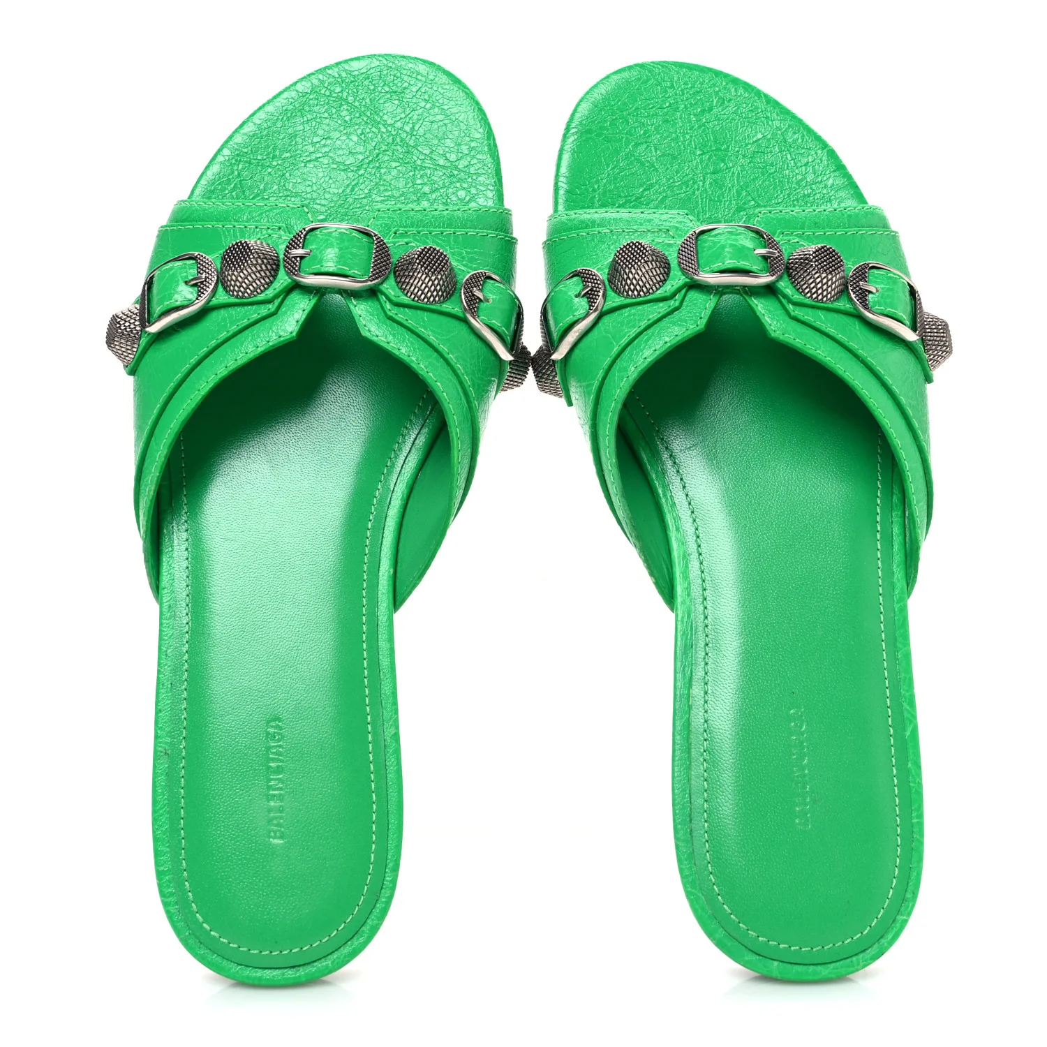 Agneau Arena Cagole Flat Slide Sandals 37 Vivid Green