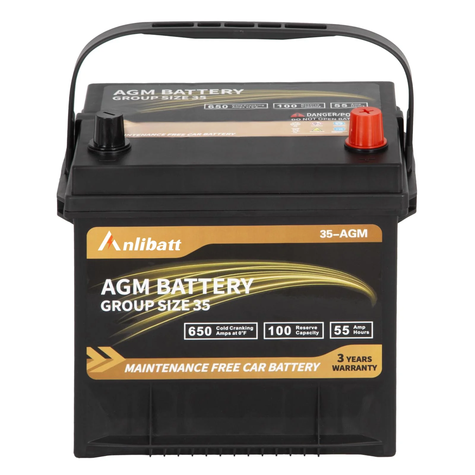 Platinum AGM Group 35 Battery, 12 Volt 650 CCA 55Ah 100RC Rechargeable Automotive Batteries for Car - Image 3