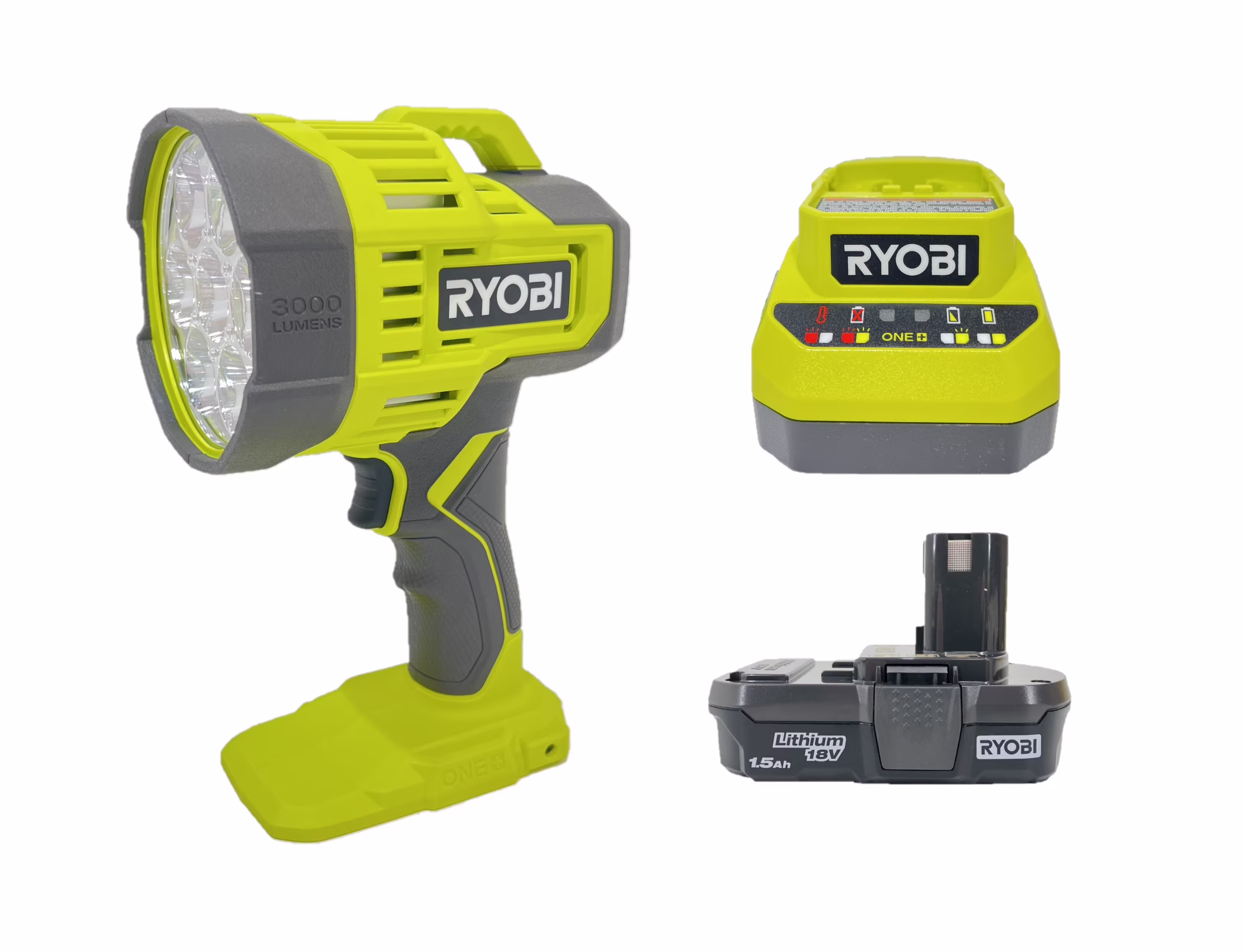 Ryobi 18V Cordless LED Spotlight PCL661 Kit - Includes Battery and Charger