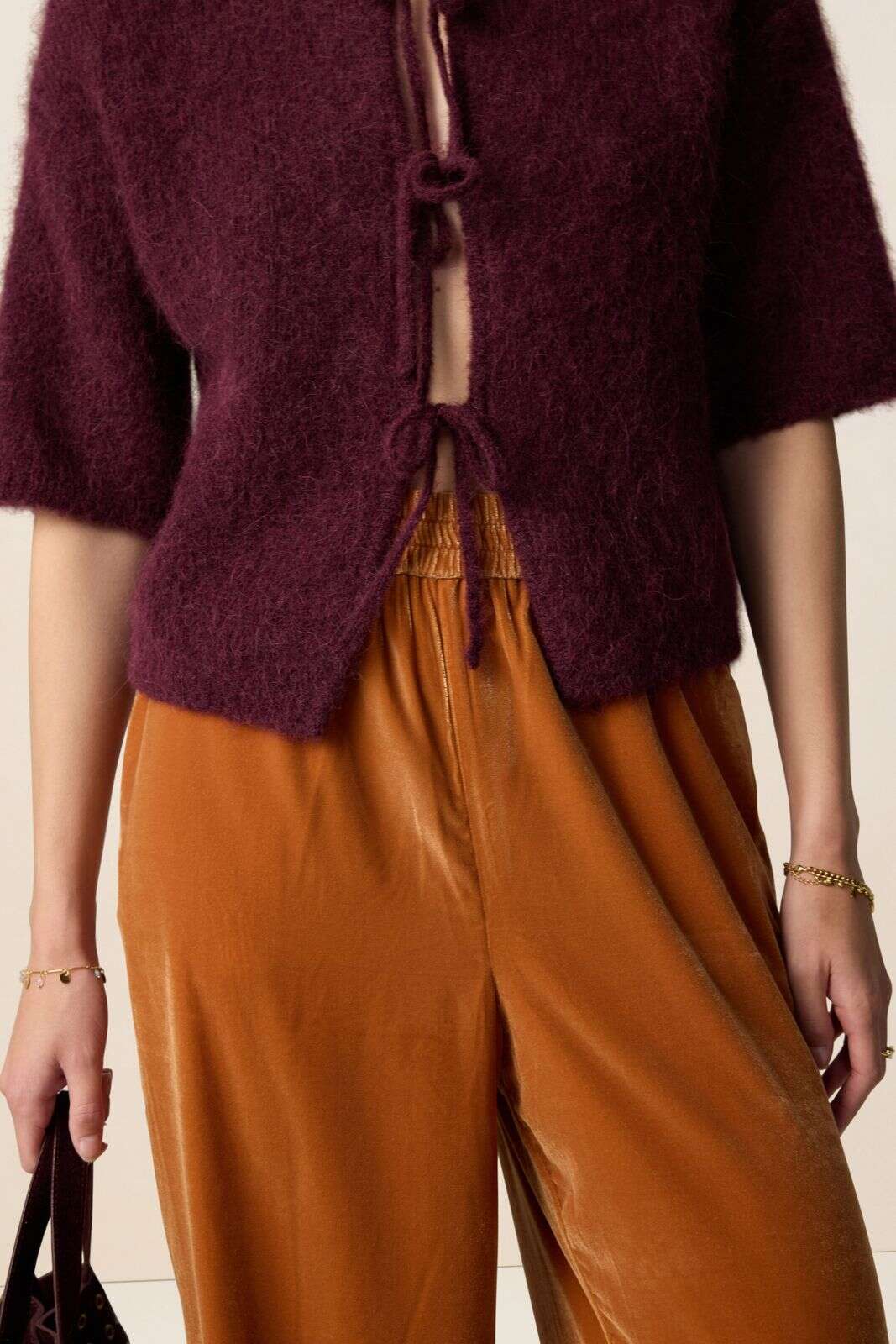 Oranje velvet wide leg broek