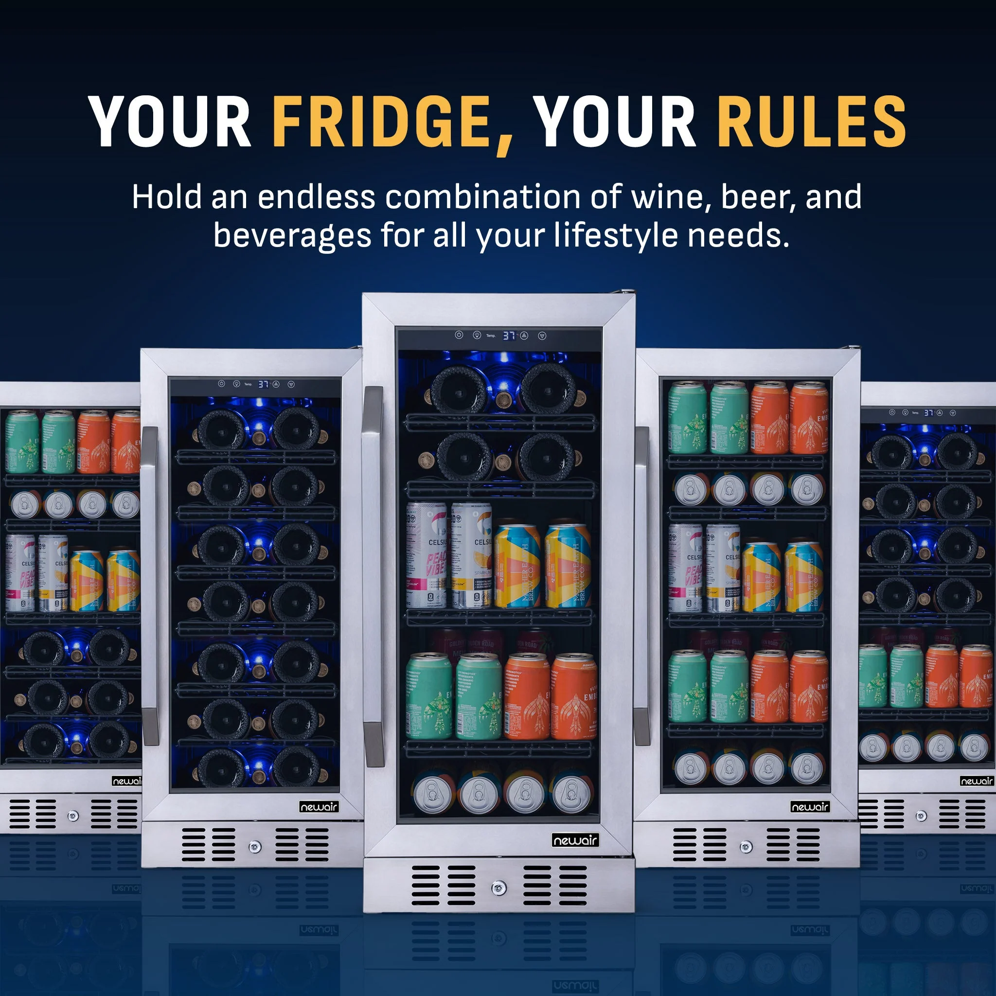Newair 80-Can, 33-Bottle Built-in Stainless Steel Beverage Fridge - 15